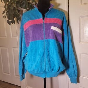 True Vintage Retro Color Block Velour Track Jacket/t126